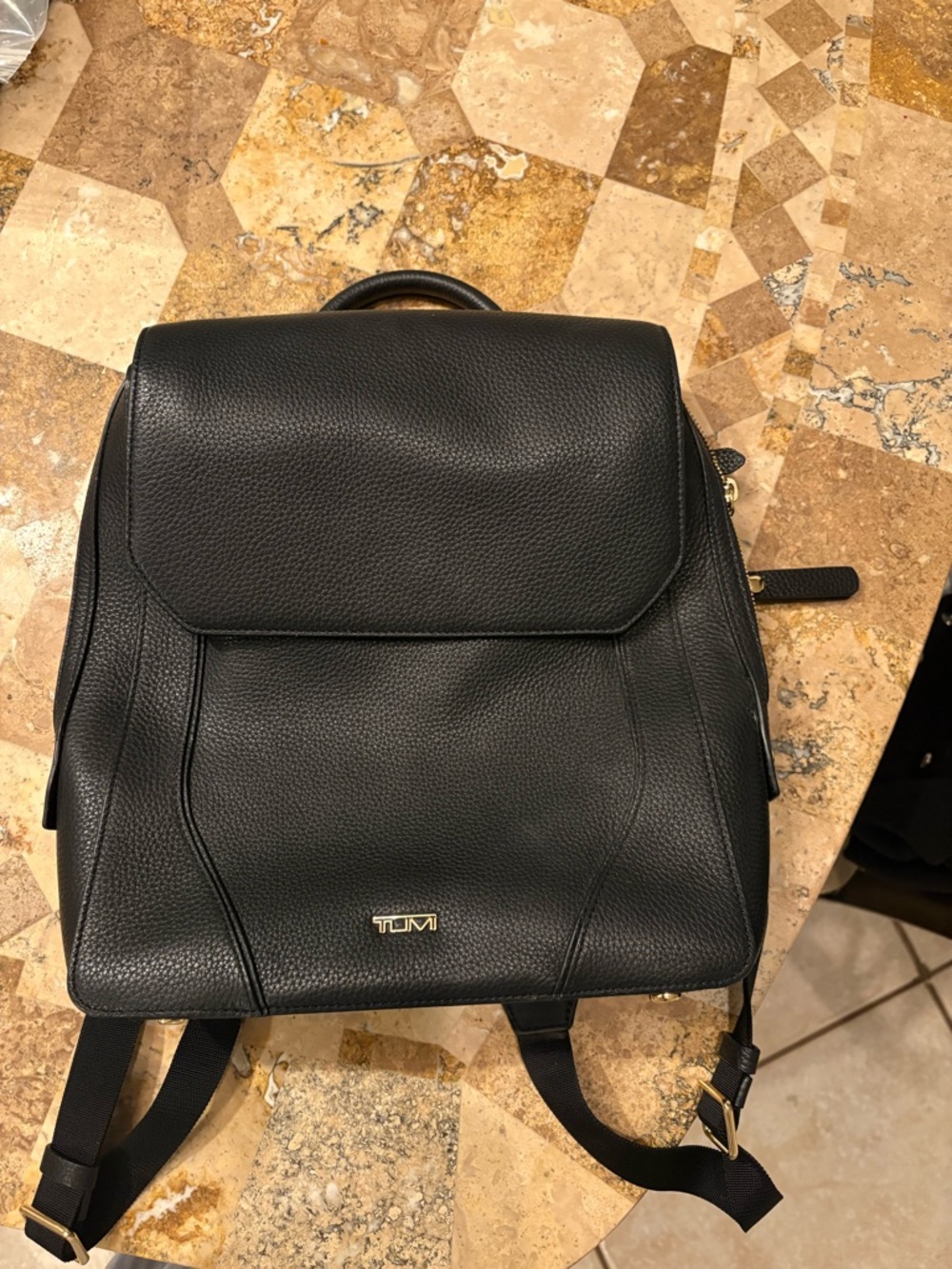 TUMI Black Leather Backpack